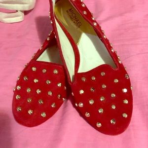Michael Kors red flats with gold studs